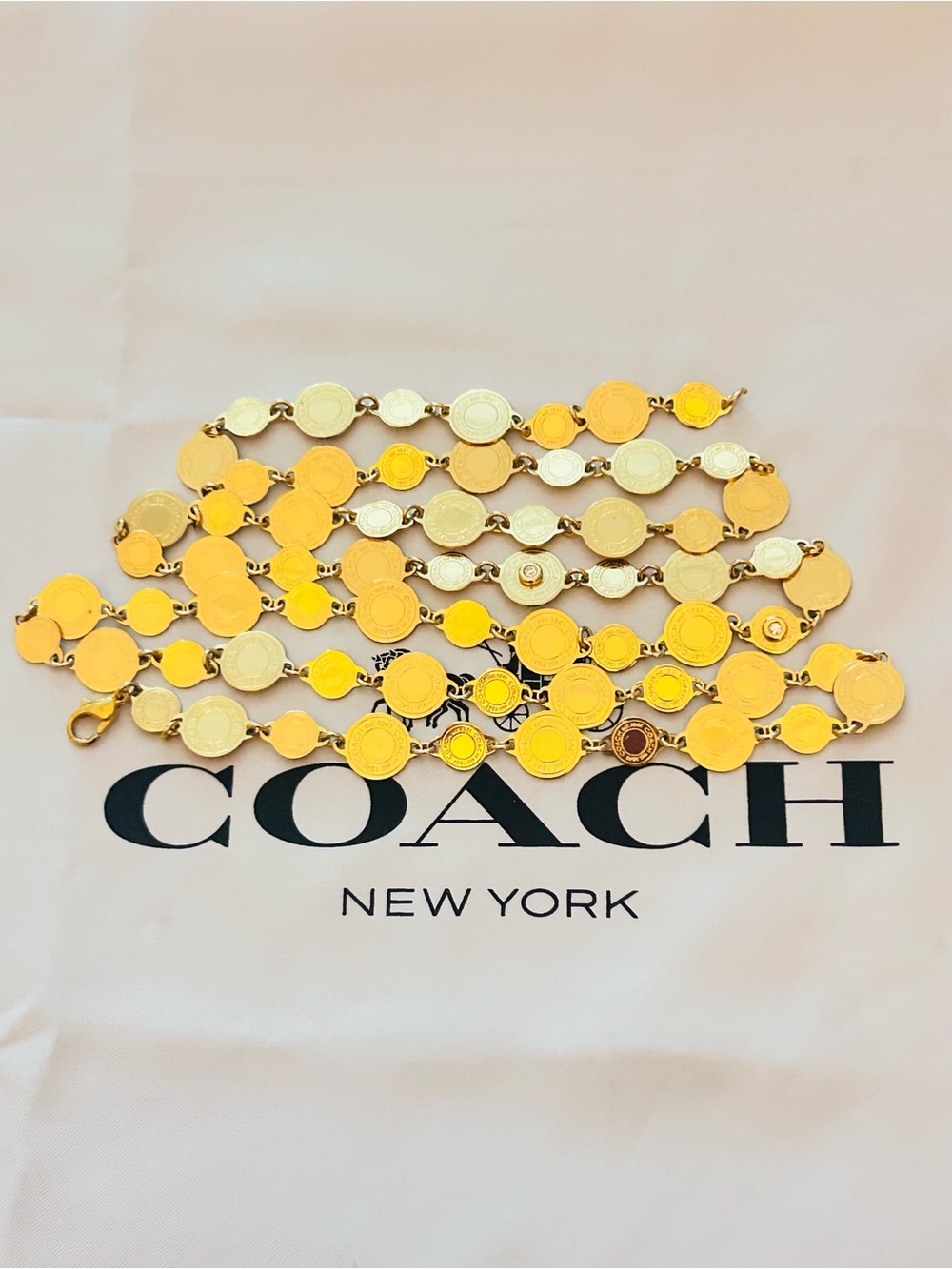 RARE NWOT Coach Y2K 1941 Gold Tone Coin Necklace